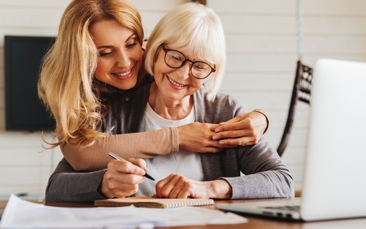Elderly mom and daughter